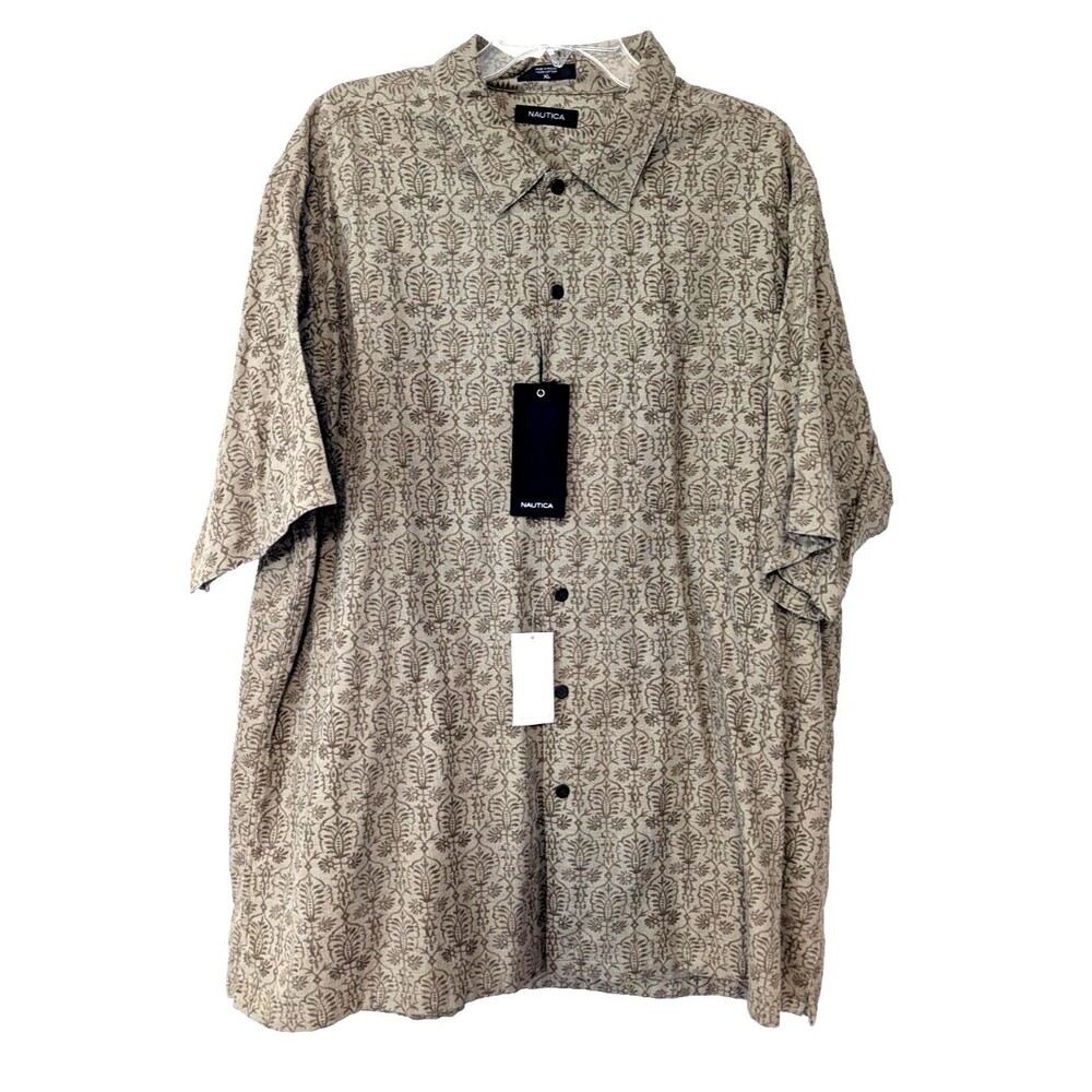 Nautica Short S Shirt Relaxed Fit Men's XL 100% Cotton Khaki Floral Print NWT